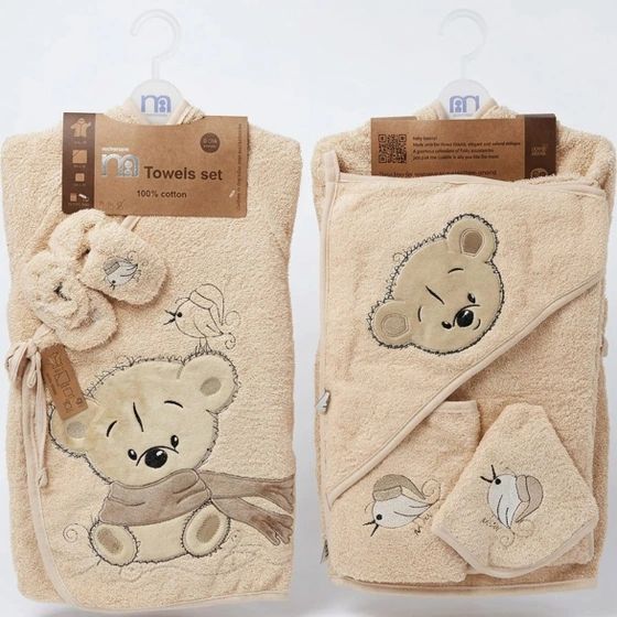 ست حوله ۵ تکه نوزادی مادرکر (Mothercare) مدل کیمونو طرح پو و پرنده