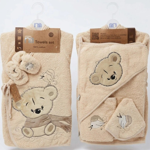 ست حوله ۵ تکه نوزادی مادرکر (Mothercare) مدل کیمونو طرح پو و پرنده