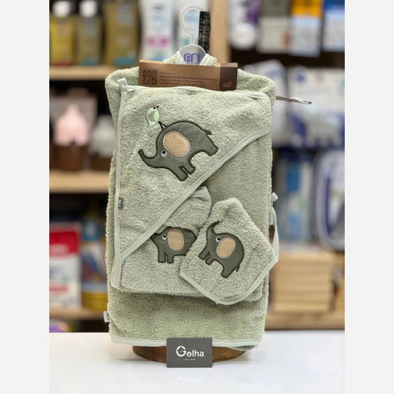 ست حوله 5 تکه طرح فیل گنجشک رنگ سبز Mothercare