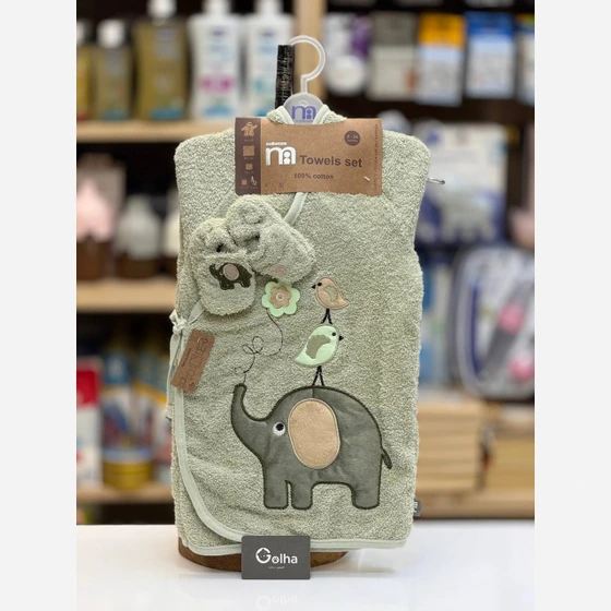 ست حوله 5 تکه طرح فیل گنجشک رنگ سبز Mothercare