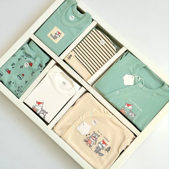 ست لباس ۱۹ تیکه نوزادی کیدزبو kidsboo سرهمی دار ۱۰۰٪ نخ پنبه طرح راکون